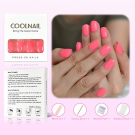 Coolnail Short Pink Fake Nails Faux Ongles UV False Nails Full Cover Short Glossy Press on False Nail Art Tip Daily Wear Faux Ongles