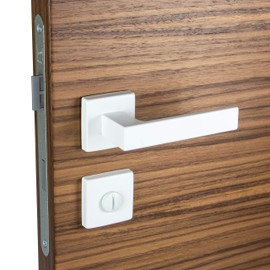 Gedotec Door Handle Aluminium Door Fitting White Door Handle Room Door – Push 1317 | Rosette Set for Interior Doors | Toilet - Bathroom | Door Handle White Matt | 1 Set - Handle Set Square with Screws