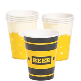 HOME & HOOPLA Beer Party Cups - Assorted Frothy Beer Designed Disposable Paper Beverage Cups (8 Cups)