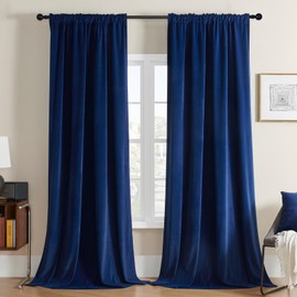Joydeco Blue Velvet Curtains 102 inch Length 2 Panels, Luxury Blackout Rod Pocket Thermal Insulated Window Curtains, Super Soft Room Darkening Drapes for Living Dining Room Bedroom,W52 x L102 inches