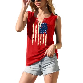 MAIHUN American Flag Tank Tops for Women 4th of July Shirts Ring Hole Sleeveless V-Neck T-Shirt Patriotic Tees