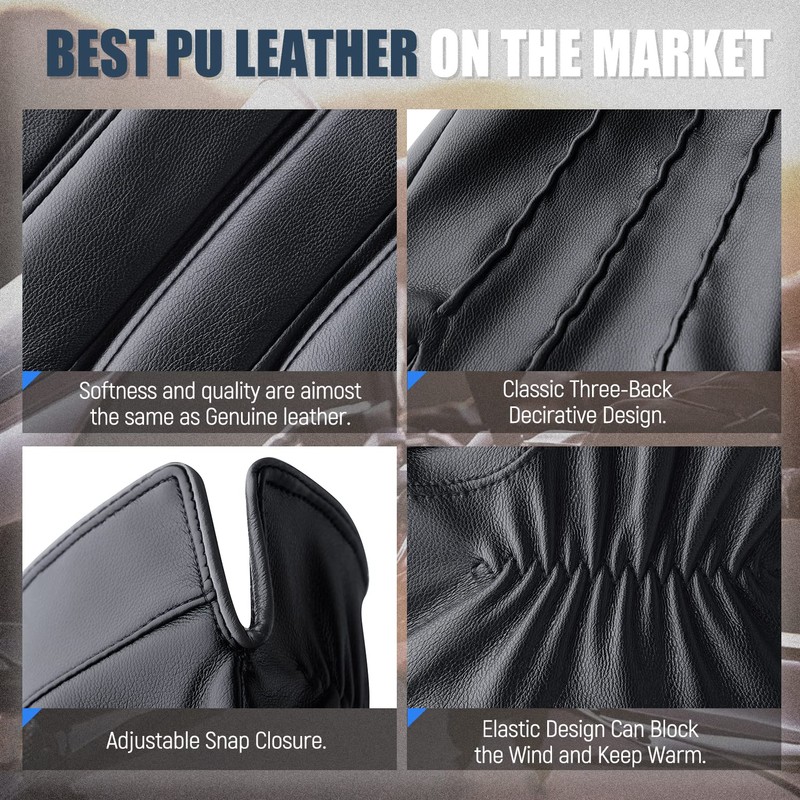 QUKOPSE Winter Leather Gloves for Men,Touchscreen Snow Driving Gloves with
