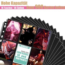 900 Pocket Game Sleeves Binding Sheets, Pack of 50 Double-Sided Trading Card Sheets for Binders, 9 Pocket Protectors Fit for MTG, Sports Card, Football Card Sleeve Pages, Business Cards