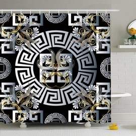 Ahawoso Shower Curtain for Bathroom 72 x 72 Inches Labyrinth Silver Ornate Floral Greek Pattern Line Gold Panel Versace Vintage Flowers Abstract Waterproof Polyester Fabric Set with Hooks