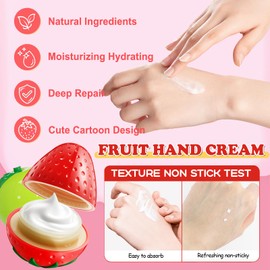 2 Pack Hand Cream for Dry Cracked Hands, Birthday Gifts for Women, Bridesmaid Gifts, Teacher Gifts, Thank You Gifts, Nurse Gifts, Lightweight & Hydrating Hand Lotion Moisturizer (Strawberry & Apple)
