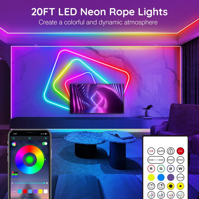 AILBTON 20Ft Neon Rope Lights,Flexible Led Rope Lights Control with