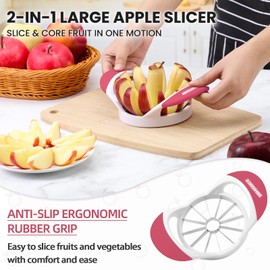 SCHVUBENR 4.72 Inch Large Apple Slicer with 12 Blades - Professional Apple Cutter - Stainless Steel Apple Corer - Sharp Apple Slicer and Corer - Apple Corer Tool - Dishwasher Safe(Pink)