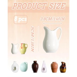 Pack of 8 Magnetic Vases for Fridge, Mini Vase, Mini Vases, Made of Ceramic, 3.8 x 3 cm, Decorative Small Flower Vases for Fridge, Office and Kitchen, Strong Magnets for Photos and Notes