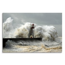 Canvas Picture 120 x 80 cm Landscape Photography - Lighthouse in a Heavy Storm