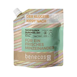 benecos Organic - Refill Bag Shower Gel 2-in-1 Organic Mint Skin & Hair for Fresh Mint Each Other - Vegan - Recycled Plastic