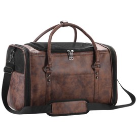 Johomviin Stylish Leather Pet Carrier for Small Dogs and Cats Up to 15 lbs, Airline Approved Lightweight Travel Tote with Breathable Mesh and Shoulder Strap Coffee