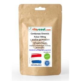 Cordyceps sinensis 700 mg - 540 Kapseln - vegan - Pilzpulver aus dem Mycel - Vitalpilz 2100mg pro Tag - VITASCOUT - LABORGEPRÜFT IN DEUTSCHLAND