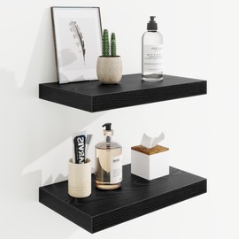 16in Floating Shelves for Wall, 16"W x 9.25"D x 1.25"H, 2 Pack Long Wall Mounted Engineered Wood Shelves with Invisible Brackets for Living Room, Bedroom, Bathroom, Kitchen Decor and Storage, Black