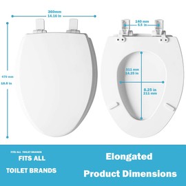 5311012.020 Elongated Toilet Seat Replacement for American Standard Traditional Slow Close Toilet Seat Replacement Parts, Soft Close Toilet Bowl Seat Cover and Lid, White