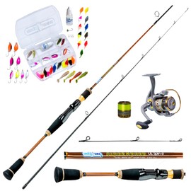 MiRoeFishing Ultralight UL Fishing Set Ready to Use UL Carbon Rod 1.80 m + Expert1000 Fishing Reel Ready with Line + Bait Set with Spoon I Rubber Fish I Softlures I Aroma