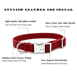 JiangYanus Leather Dog Collar with Metal Buckle, Heavy Duty PU Leather Pet Collar with Quick Release Buckle Adjustable for Small Medium Large Dogs or Cats (L: Adjustable 14.2-21.6", Width 1.0", Red)