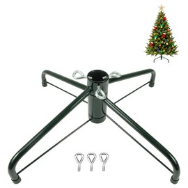 Christmas Tree Stand for Artificial Trees, Folding Metal Tree Base for 3ft to 7ft Christmas Trees, Heavy Duty Iron Construction Tree Stand with 3 Screws, Fits 0.5"–1.25" Tree Poles(Green)