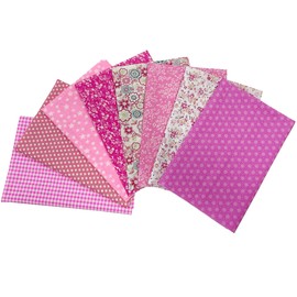 Jukway 8Pcs Cotton Fabric Bundles 50x50 cm Squares, Printed Patterns Cotton Fabric Patchwork Craft DIY Sewing Fabric for Quilting, Decoration, Scrapbooking, Handwork, Arts, Hobbys (Pink)