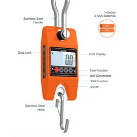 Hanging Weight Scale 400KG/880LB, Stainless Steel Digital Crane Scale, Suitable for Outdoor Farm Hunting Travel and Fishing (Orange)
