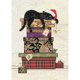 Bug Art Christmas Cards Pack of 8 - Black Cat and Stack of Gifts Embossed with Foil Details - Eco-Friendly & Recyclable