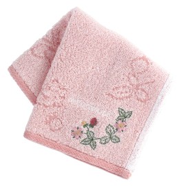 WEDGWOOD 000113-0004-01 Wedgwood Towel Handkerchief, One Point Embroidery, Wild Strawberry (Pink), 100% Cotton, Women's Hand Towel, Approx. 9.8 inches (25 cm)