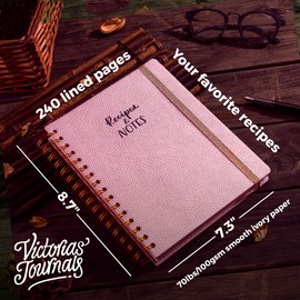 Recipes & Notes, Recipe Book For Own Recipes, Blank Recipe Journal, Write Your Own, Recipe Planner and Organizer, With Tabs 7.3 x 8.7", 240p (Rose Gold)
