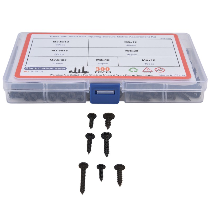300Pcs Truss Head Self Tapping Screws Cross Carbon Steel Screw