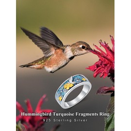 Midari Hummingbird Rings 925 Sterling Silver Western Boho Turquoise Rings Western Country Jewelry for Women Men Christmas Mother Gifts for Loved Ones 7