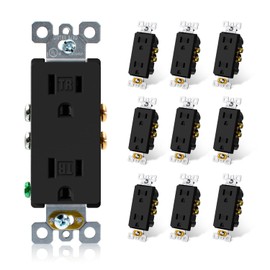 ELEGRP Matte Black Decorator Wall Receptacle Outlets, Tamper Resistant 15 Amp, Standard Electrical Wall Outlet, Residential Grade, Self-grounding, 125V, 2 Pole 3 Wire, 5-15R, UL Listed, 10 Pack