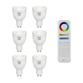 Auraglow 2.4GHz RF Remote Control CCT 5W Dual White LED GU10 Bulb Dimmable Adjustable Colour Temperature, Daylight, Cool, Neutral, Warm 2700K to 6500K, 50W EQV - 6 Pack with Remote