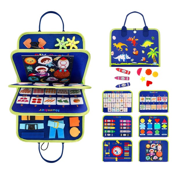 Busy Board for Toddlers Sensory Toys - Montessori Toys for 1 Year Old - Airplane Travel Essentials for 1-4 Year Old Boys Educational Games - Preschool Learning Toys Quiet Book for Basic Dress Skills