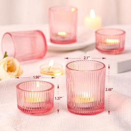 NITIME 10pcs Ribbed Pink Votive & Tea Light Candle Holders, Assorted Glass Candle Holder for Table Centerpiece, Wedding, Baby Shower, Home and Party Decorations