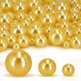 180 PCS Floating Gold Beads for Centerpieces Vases, No Hole Polished Pearl Makeup Beads Mixed 8/14/20mm Sizes, 800 PCS Water Beads for Vase Fillers Party Wedding Decor