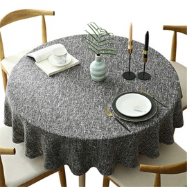 Heavy Round Tablecloth, Decorative Plain Tablecloth, Cotton Linen Tablecloth for Kitchen, Dining Room, Home Table Decoration, Dark Grey, Round - 140 cm