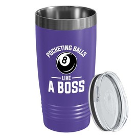 Billiard Purple Edition Viking Tumbler 20oz - Pocketing balls like - Pool Player Gifts Table Rail Balls Chalk Cue Sticks