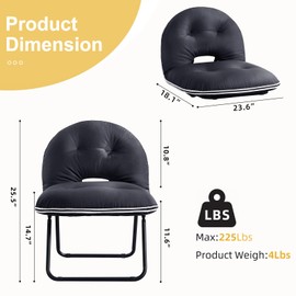 Bonzy Home Folding Faux Leather Accent Chair, Easy Clean Foldable Comfy Reading Chair for Indoor - Portable Camping Chair with Handle for Outdoor,Metal Frame,Black