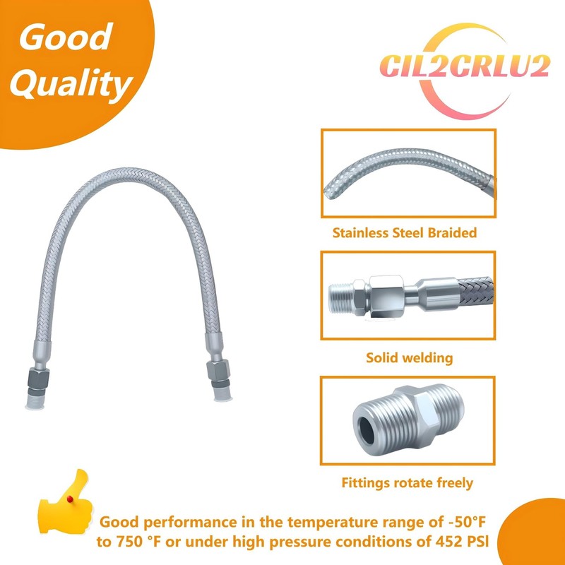 Industrial-Grade Stainless Steel 1/2" Compressor Jumper Hose,20" Length - 1/2"