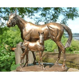 6103 STUNNING COLD CAST BRONZE MARE & FOAL 'PROTECTION' BY D GEENTY