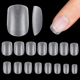 BTArtbox Extra Short Press on Nails - 15 Sizes Pre-buff Finish Full Matte Square Nail Tips, 300Pcs Ultra Fit & Natural Short Fake Nails, Full Cover Short Nail Tips Gel Nails for Nail Extensions
