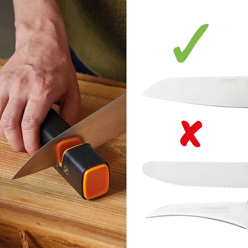 Fiskars Messerschärfer für scharfe Messerklingen aus Stahl, Keramikschleifstein, Edge, Roll-Sharp,