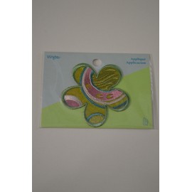 Wright Applique- Iron On - Pink - Green - Blue 5 point Flower