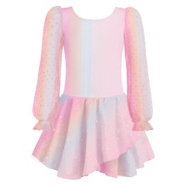 Arshiner Girls Dance Dress Rainbow Cotton Ballet Dresses Children Mesh Puff Sleeve Dance Dresses Kids Ballet Leotard Suit with Tutu 8-9 Years