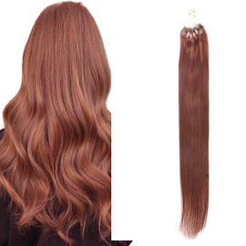 ALISY Human Hair Ring Loop Hair Tip Extensions Remy Hair Color Wig Extensions 50pcs (16inch, 33#)