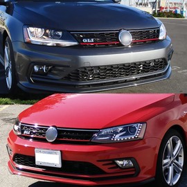 Front Bumper Grille Replacement Hood Grilles,Compatible with Volkswagen Jetta 2015 2016 2017 VW,5C6853651AJZLL Upper Honeycomb Mesh Grill,Black Grill Chrome GLI Red Trim