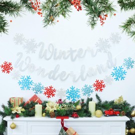 Hooqict Winter Wonderland Banner Winter Wonderland Decorations Glitter Snowflake Banner Christmas Decorations Winter Holiday Party Banner for Winter Wonderland Party Decorations Winter Party Supplies