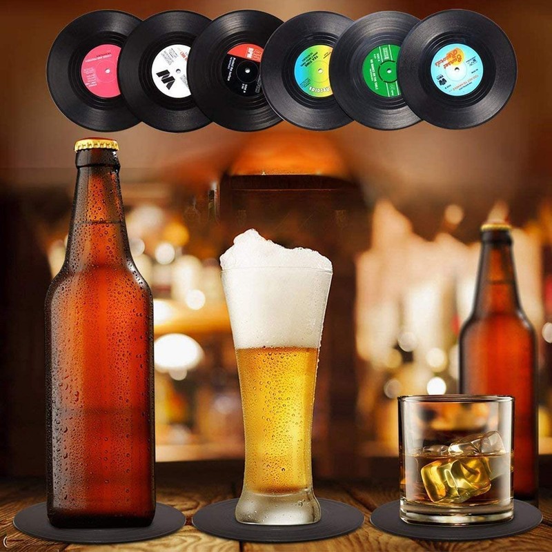 6Pcs Vinyl Record Cup Mat Retro Vinyl Drink Coasters,Record Coasters