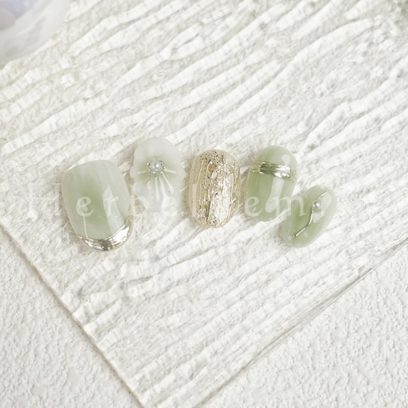 Herbeluemily Nail Tip, Short, Handmade, 3D Storage Case, 10 Pieces,