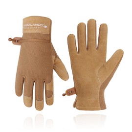 HANDLANDY Gardening Gloves for Women Flexible & Durable, Breathable Utility Work Gloves Heavy Duty Leather Garden Yard Glove (Medium, khaki)