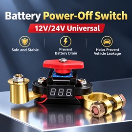 Car Battery Disconnect Switch for Vehicle Storage – Rotating Battery Cutoff with Digital Voltmeter Display