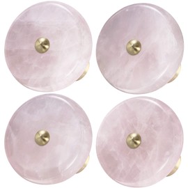 Rockcloud Pack of 4 Round Crystal Stone Drawer Knobs Rose Quartz Reiki Healing Cupboard Wardrobe Cabinet Door Pull with Screws Home Decoration